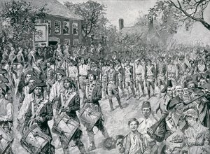 The Continental Army Marching Down the Old Bowery, New York, 25th November 1783, Illustration from 